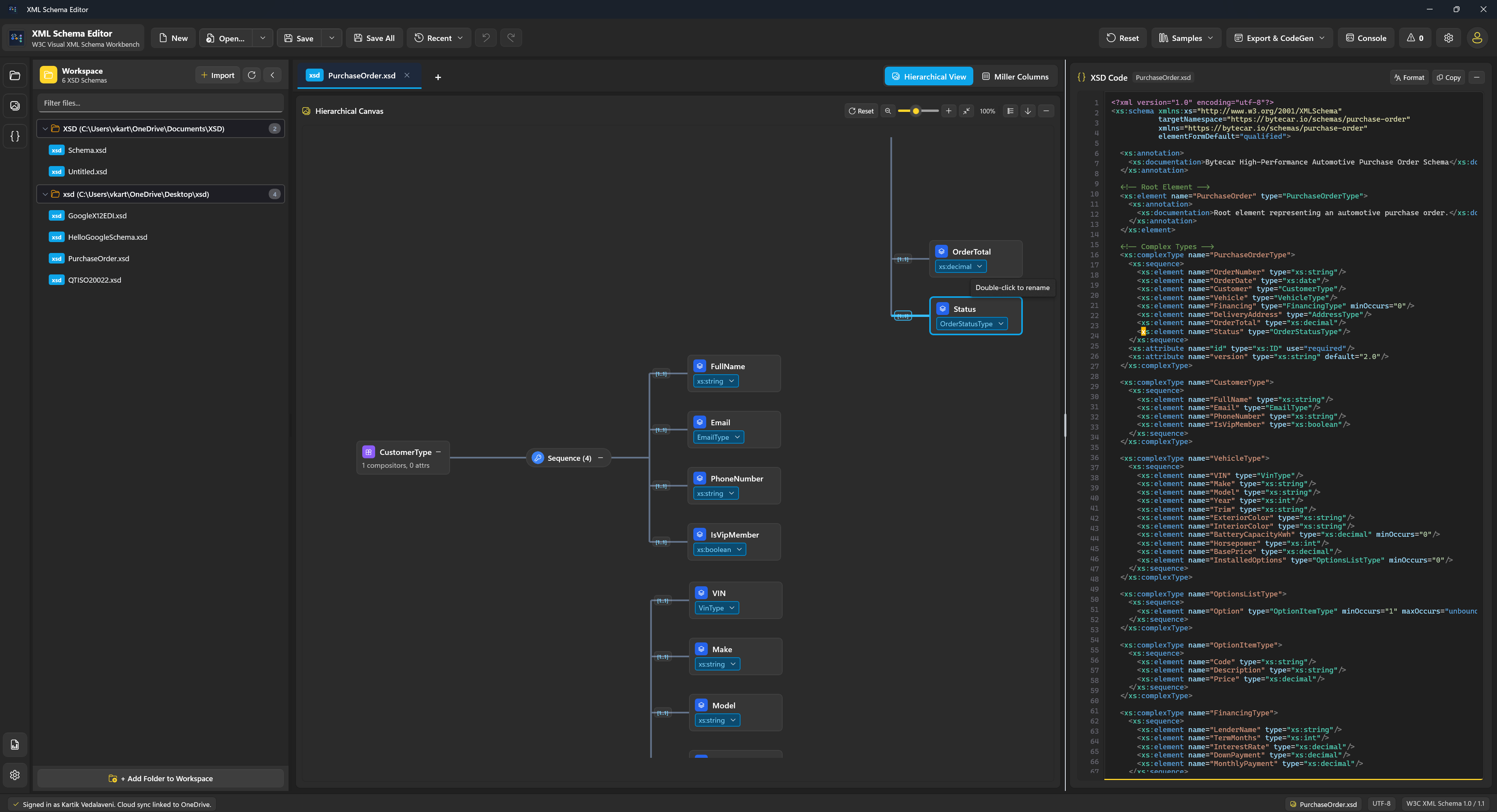 Hierarchical Canvas with XSD Code Split View