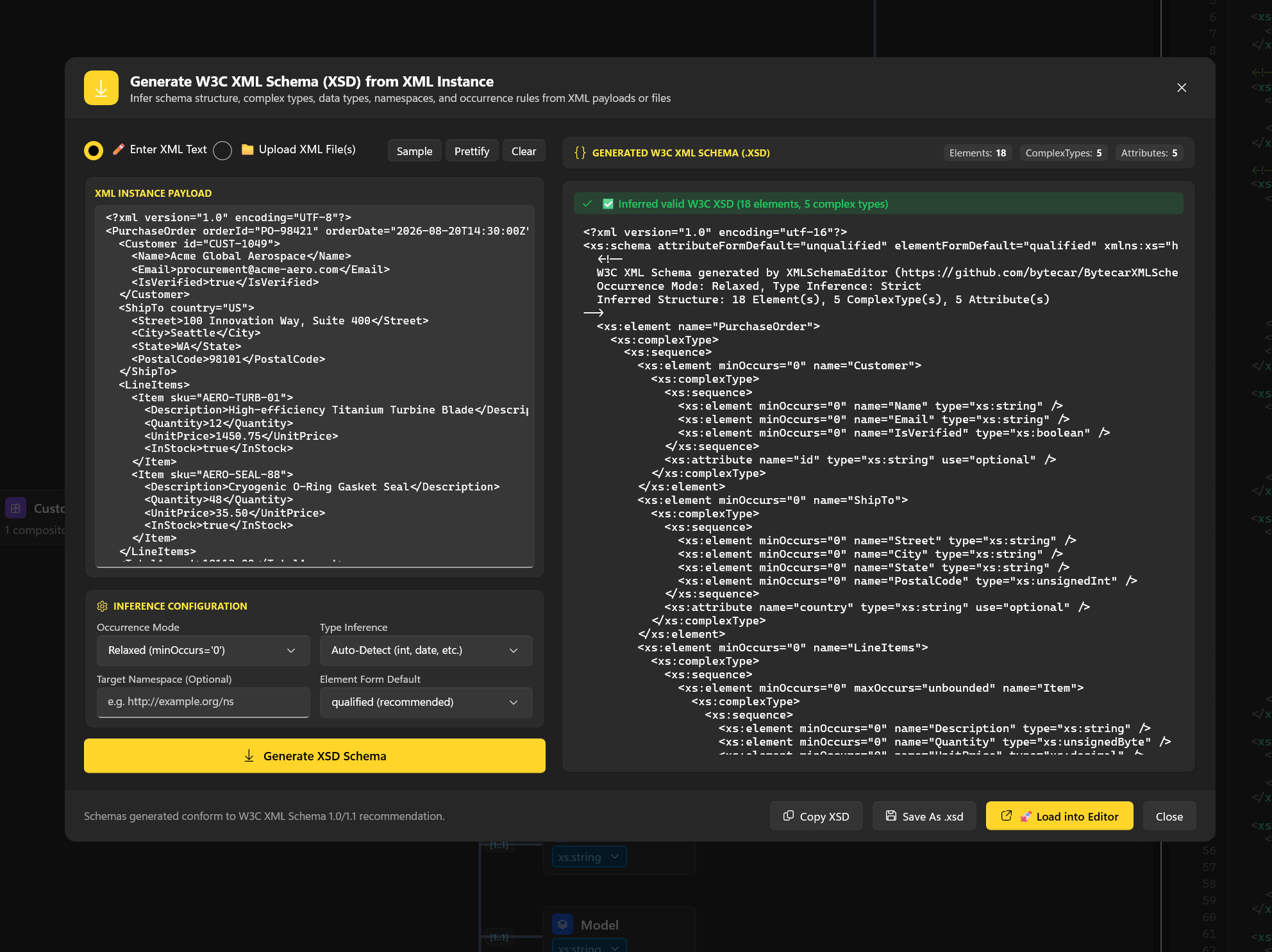 Generate W3C XSD from XML Instance
