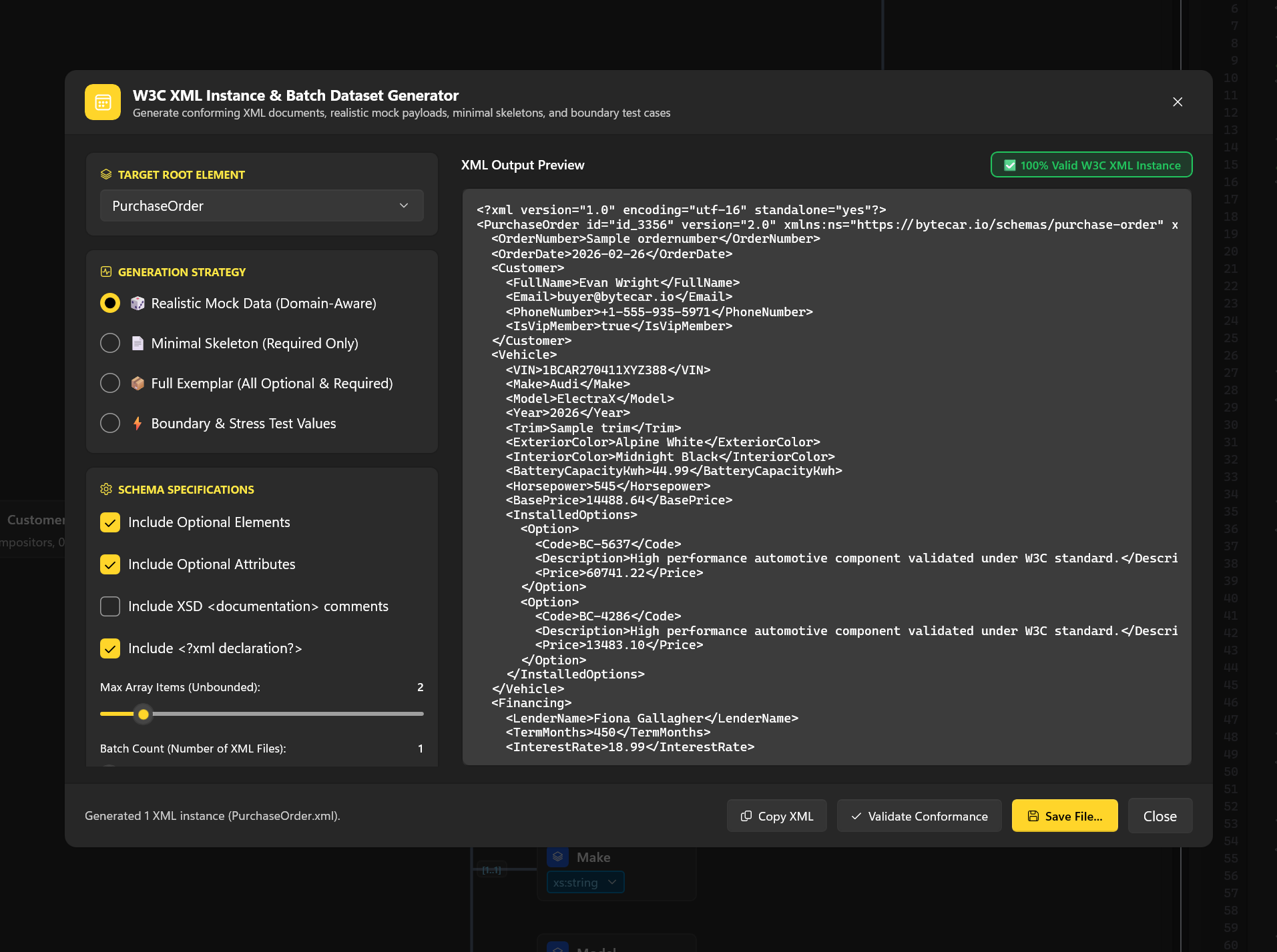 W3C XML Instance and Batch Dataset Generator