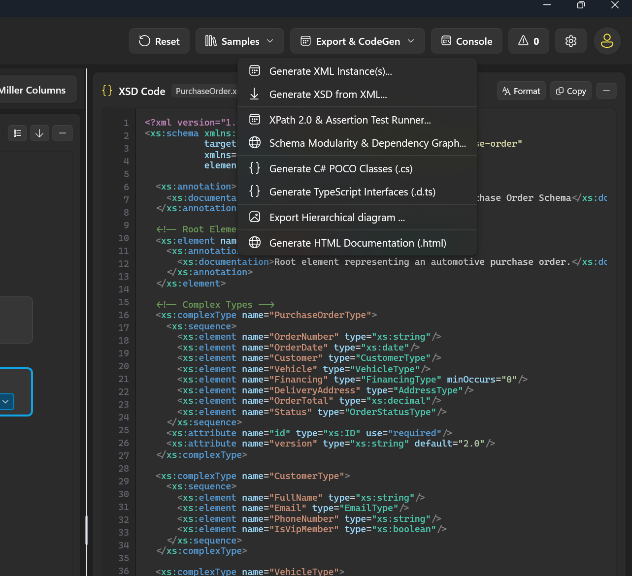 Export and CodeGen Menu