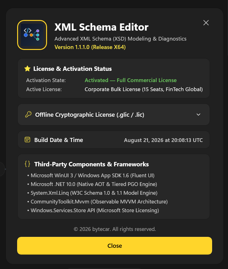 License and Activation About Dialog